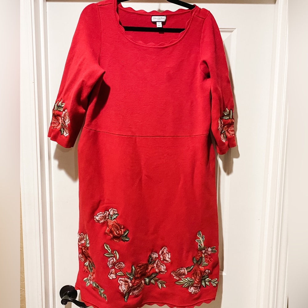 Charter Club, Red, Rose-Embroidered Dress